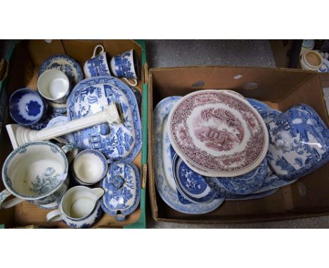 Ceramics - blue and white to include Spode Italian; a 19th Century willow pattern tureen and cover; others similar; a willow 