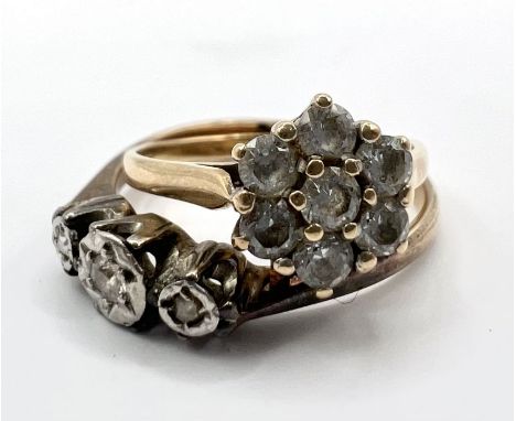 A diamond ring along with a 9ct gold ring. A 9ct gold Cubic Zirconia Flower head cluster ring. Gross weight approximately 1.5