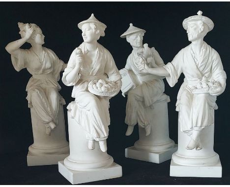 Royal Worcester set of Chinoiserie Bisque figures, date coded for C1908, modelled by Azori, and titled L'Oiseau 3587 , La Mir