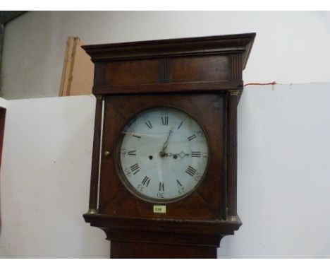 A George III oak longcase clock, 8 day movement, the round dial with Roman numerals. 84'' high