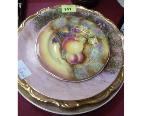 Five plates painted in colours with fruit in Worcester style