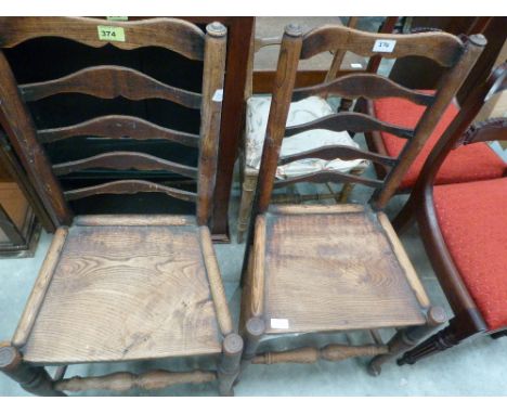 A pair of 19th century ladder-back country chairs and another chair