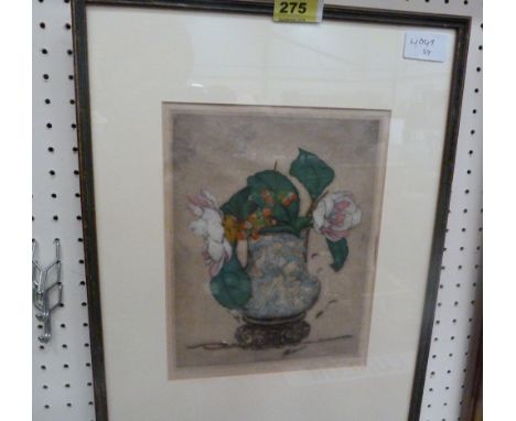 ELYSE LORD A vase of flowers. Coloured etching 9½'' x 7''. Inscribed 