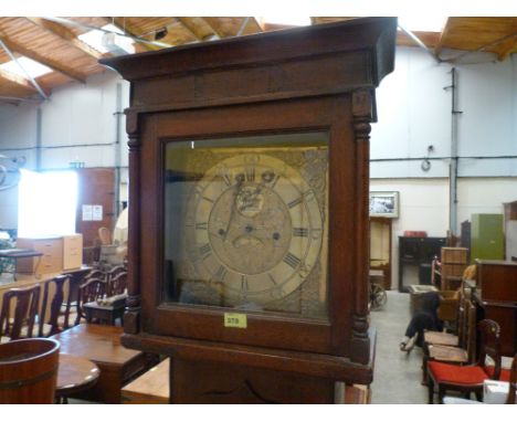 An 18th century oak longcase clock, 30 hour movement, the brass dial signed Rt. Hampson, Warrington. 78'' high