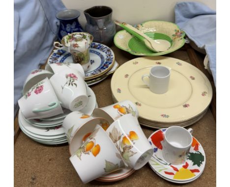 A Shelley part tea service together with another Shelley part tea service, Clarice Cliff plates, other plates, vases etc
