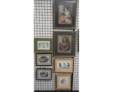 K FosterNude studyPastelSignedTogether with another portrait of a lady, a Pat Gabriel etching Aerobics, Arthur Miles prints a
