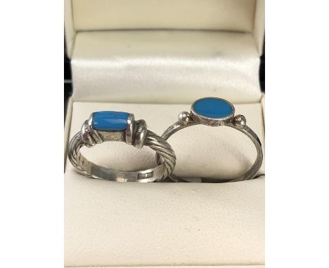 Two Silver rings set with Turquoise stones sixe K &amp; R