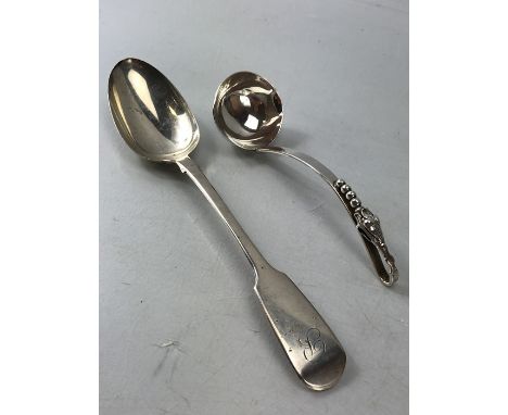 Hallmarked London Silver serving spoon and a silver ladle marked Sterling (total weight approx 126g)