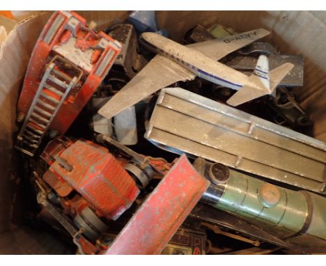 Large quantity of vintage Dinky cars tin plate train etc