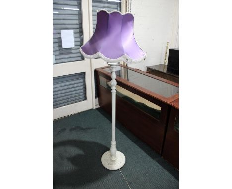 A Cream Painted Standard Lamp with Turned Reeded Support, Complete with Shade 