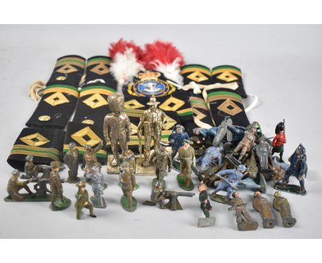 A Collection of Various Military Epaulettes and Badges, Metal Soldier Figures Etc 