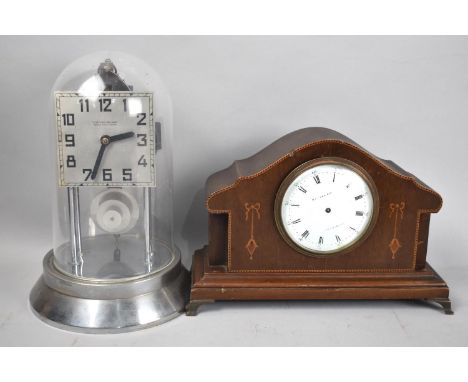 An Edwardian Inlaid Mahogany Mantel Clock for Full Restoration together with a Continental Electric Pillar Clock 