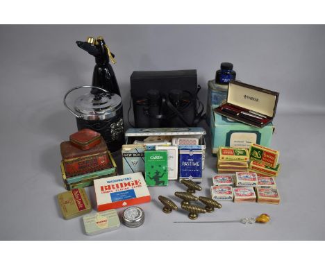 A Collection of Various Vintage Items to comprise Soda Syphon, Ice Bucket, Prinz 10x50 Binoculars, Paramount Viewer, Tins, Ma