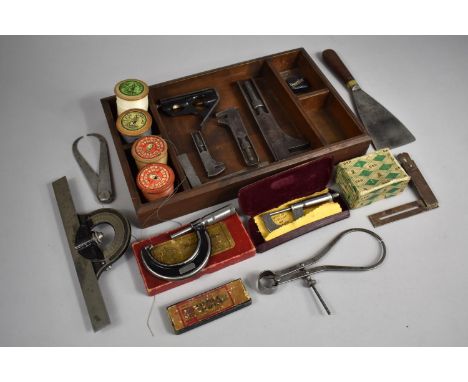 A Collection of Various Sundries to include Micrometer Screw, Calipers, Set Squares, Tools, Oil Stone, Threads Etc, All Insid