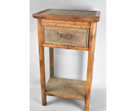 A Mid 20th Century Chinese Bamboo Stand or Side Table with Single Top Drawer and Stretcher Shelf, 37cms Wide, 64cms High 