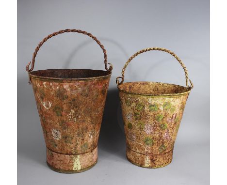 Two Vintage Buckets, Both with Twisted Loop Handle, 46 and 40cms High 