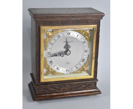 A Mid /Late 20th Century Elliot Oak Cased Mantel Clock, Gilt Spandrels, 13.5cms Wide and 16cms High 