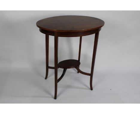 An Edwardian String Inlaid Mahogany Occasional Table with Small Stretcher Shelf, 65cms Wide 