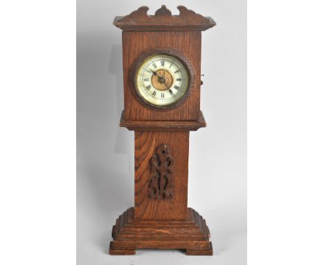 An Edwardian Novelty Mantel Clock in the Form of a Miniature Oak Long Case Clock with Removable Clockwork Drum Movement, Back