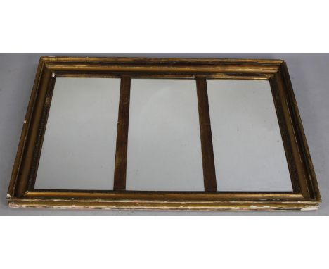A Vintage Gilt Framed Triple Overmantle Mirror, 112cms by 76cms 