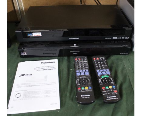 A Panasonic DMR-BWT740 Freeview Box and Blu-ray Disc Recorder, With Instruction Manual and Remote, Together With a Panasonic 