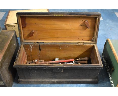 A Vintage Wooden Tool Box with Contents, 82cm Wide 