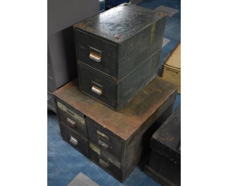 Two Vintage Metal Filing Stores, One with Four Drawers and Other with Two Drawers, 49.5cm and 25cms Wide (In Rusted Order) 