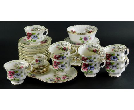 A Royal Albert Flowers of The Month March pattern part service, to include miniature cups and saucers, six larger cups, 8cm h