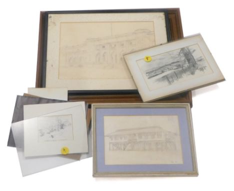 George Gavin Duffy (20thC). Architectural building, drawing sketch, with letter, mixed media, signed, 21cm x 31cm, a further 