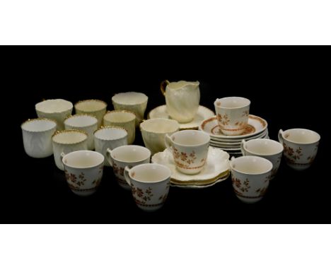 A Moore Brothers white glazed ceramic part coffee set, a similar Coalport set, etc. (AF)