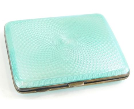 A George V silver and enamel cigarette case, in blue swirl enamel with plain interior and thumb mould handle, Birmingham 1926