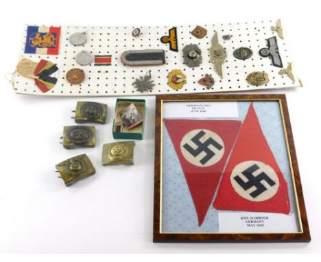 A quantity of mainly Third Reich items, to include Nazi Party enamel membership badge, Wound badge, various cloth and metal b