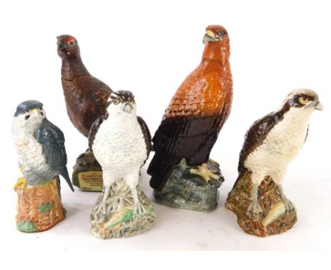 A collection of Beswick and Doulton decanter figures, to include Osprey (with contents), Peregrine Falcon (lacking contents),