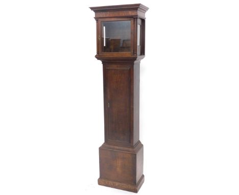 A late 18th/early 19thC oak longcase clock case, 200cm high.