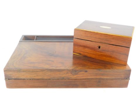 A 19thC and later rosewood jewellery casket, of rectangular form with oval mother of pearl cartouche and plain interior, 10cm