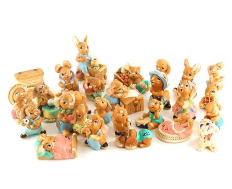 Thirty one Pendelfin rabbit figures, to include Blazer, Biff, Event Peace, Barney, and Football Figure, Crocker, Tammy, Midge