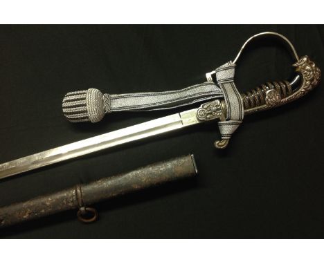 WW2 Third Reich Heer Officers Lion Head Sword with 860mm long fullered single edged blade, maker marked "Alcoso, Solingen". W