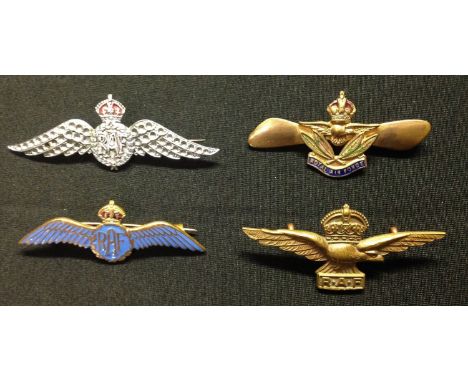 WW2 British RAF Sweetheart collection comprising of four Sweetheart badges: one RAF Officers style cap badge brooch with RAF 