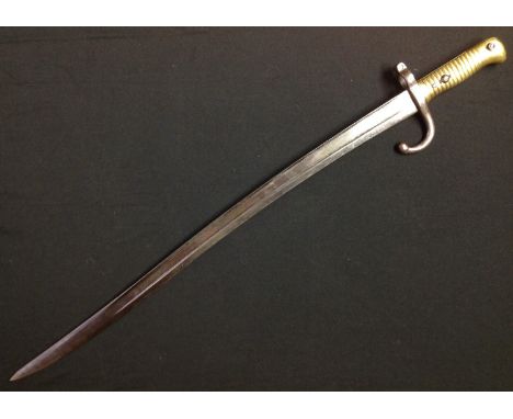 Dutch 1873 Yataghan Bayonet with 572mm long fullered single edged blade, maker marked "P Stevens, Maastricht". Crossguard mar