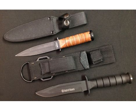 Two survival knives: Smith &amp; Wesson "Search &amp; Rescue CKSUR1" with black non reflective blade with clip point 145mm in