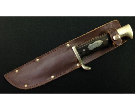 Survival/Hunting/Scouting Knife with 130mm long Bowie style blade with plated finish and etched panel "Bushman's Friend", mak