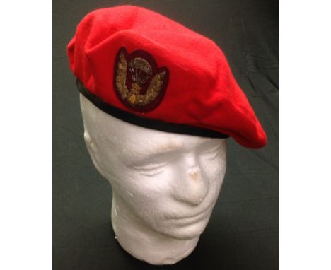 Vietnam War ARVN Paratroopers beret and cap badge. Badge is hand embroidered in bullion thread. No markings to the beret. 