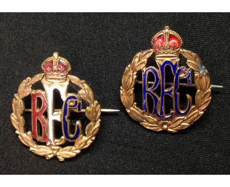 WW1 British Royal Flying Corps Sweethearts. A pair of RFC sweethearts based on an officers collar dog. One has the letters pi