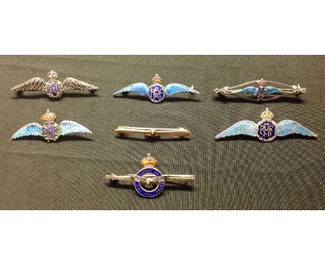 WW2 RAF /RAAF Sweetheart wings in 9ct Gold and Silver: 7 badges all marked silver or Sterling silver. The Gold RAAF example i