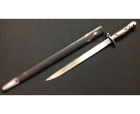 WW2 Indian Army MkII Bayonet with 304mm long blade, maker marked "RFI" and dated 3/43. Overall length 425mm. Complete with 19