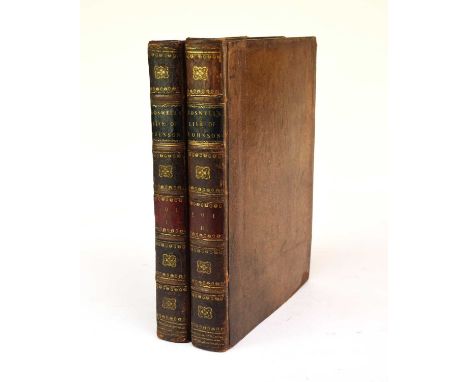 BOSWELL, James. The Life of Samuel Johnson, 2 vols, 4to, first edition 1791. With portrait and two plates, and 'give' reading