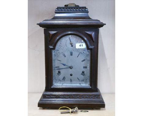 A 19th century chiming bracket clock with silvered dial, H. 50cm.