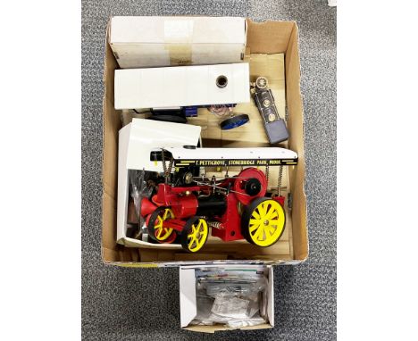 A Wilesco model traction engine and one other with a quantity of useful accessories, L. 30cm.
