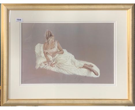 A pencil signed limited edition 174/650 lithograph of a young woman by K. Bryce, frame size 60 x 78cm.