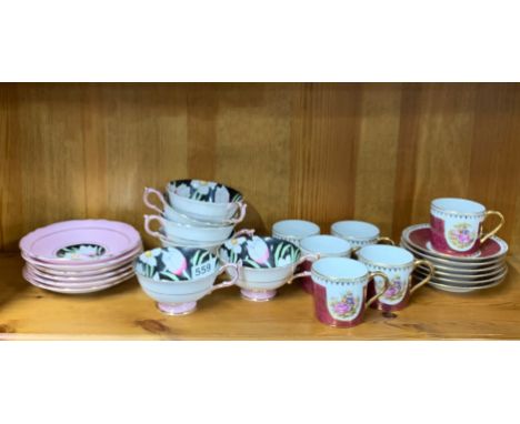 A pretty Paragon six setting tea set and six Limoges coffee cups.